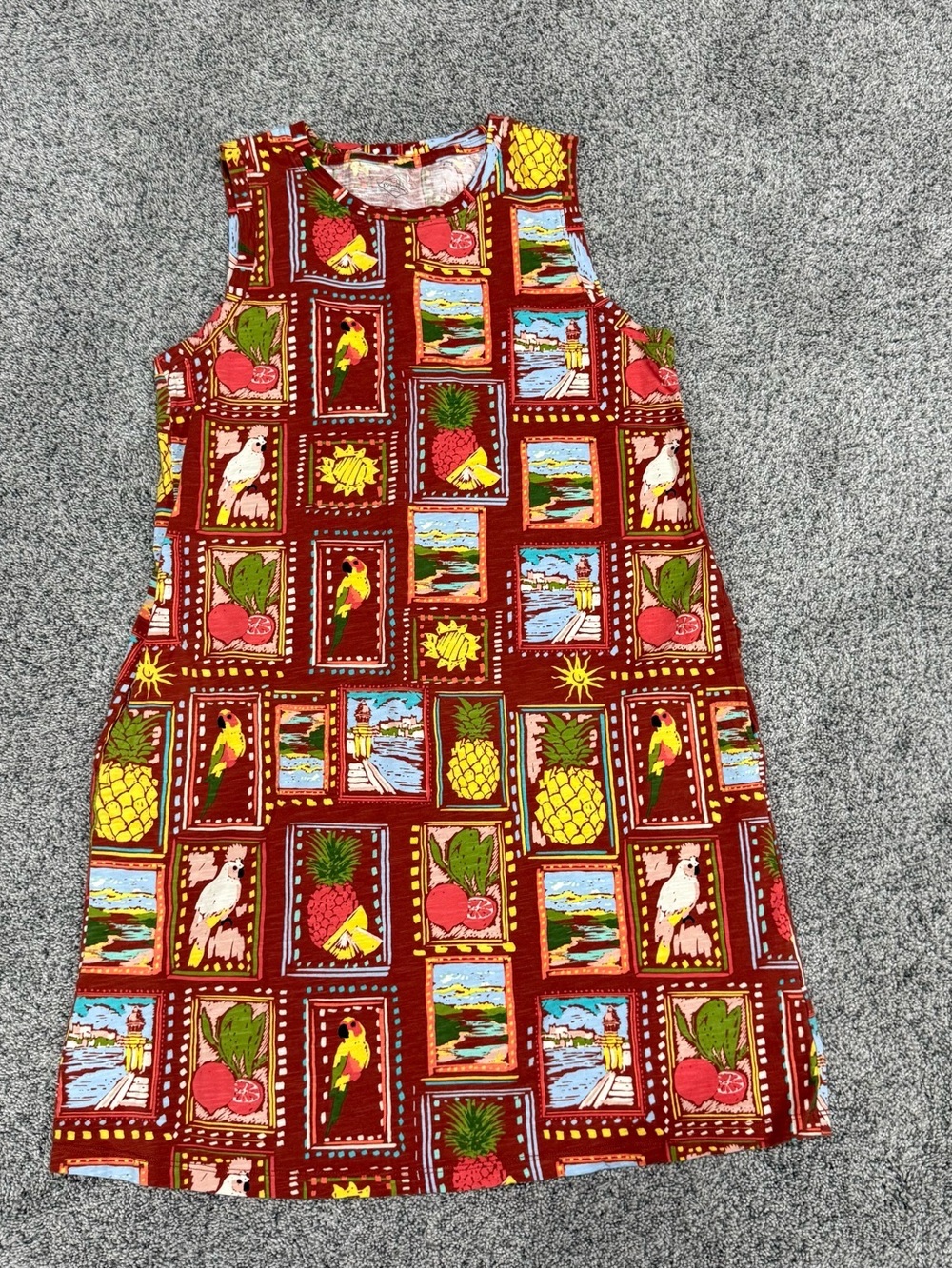 St.John’s Bay Red Tropical Print 100% Cotton Tank Dress Beach Resort Women’s L
